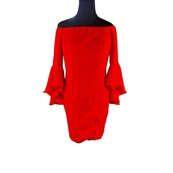 Venus orange off the shoulder bell sleeves bodycon sheath dress size 14 summer - Picture 1 of 9